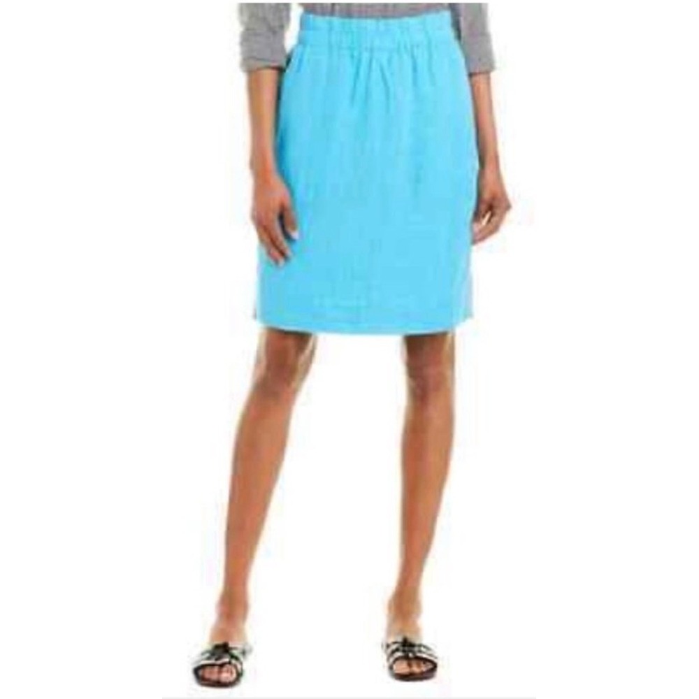 J Crew Chloe 100% Linen Pull On Skirt S Monaco Blue Lined Pockets Minimalist $98